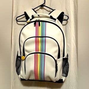 PB Teen White Faux Leather Backpack Rainbows & Smiles Accents EUC Large